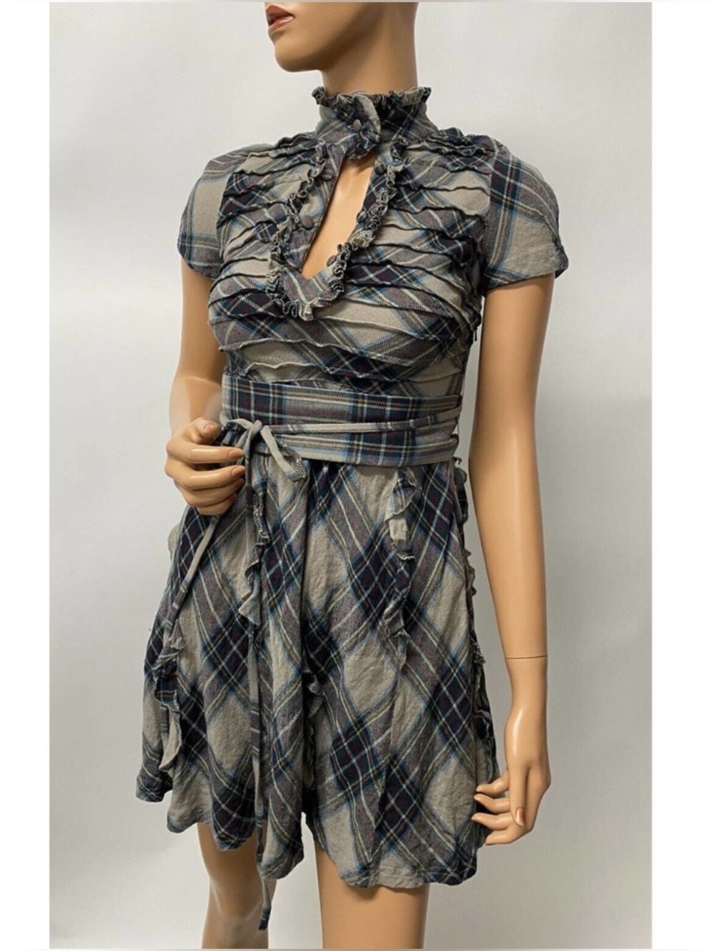 L.A.M.B Gwen Stefani Y2K Wool Plaid Keyhole Mini Dress Size 2